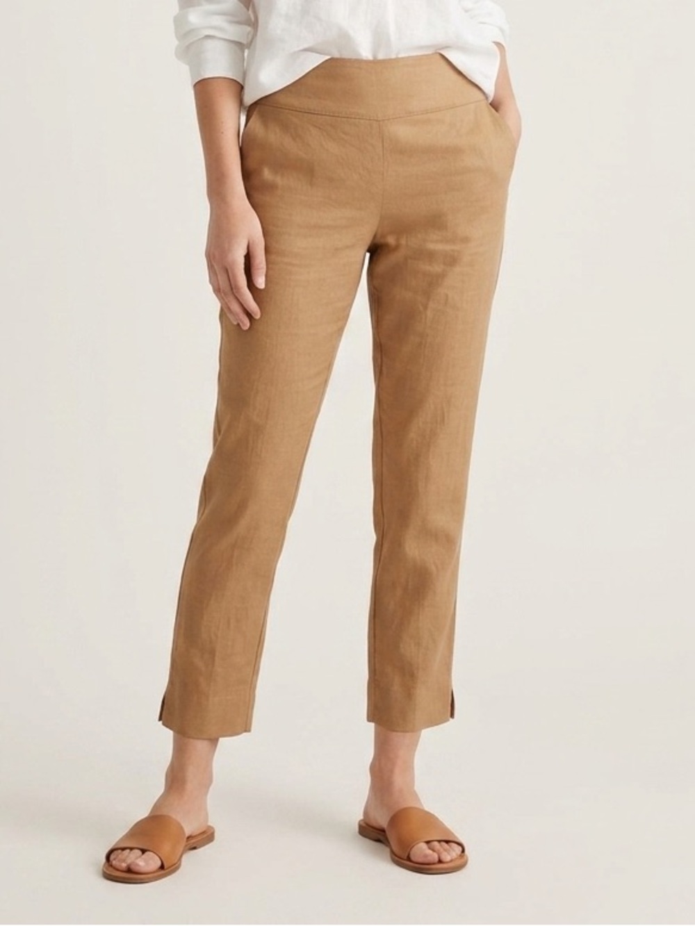 Sarah Pacini Camel Brown Flat Front Slim Cigarette Crop Pants - 1 / Small 🇮🇹